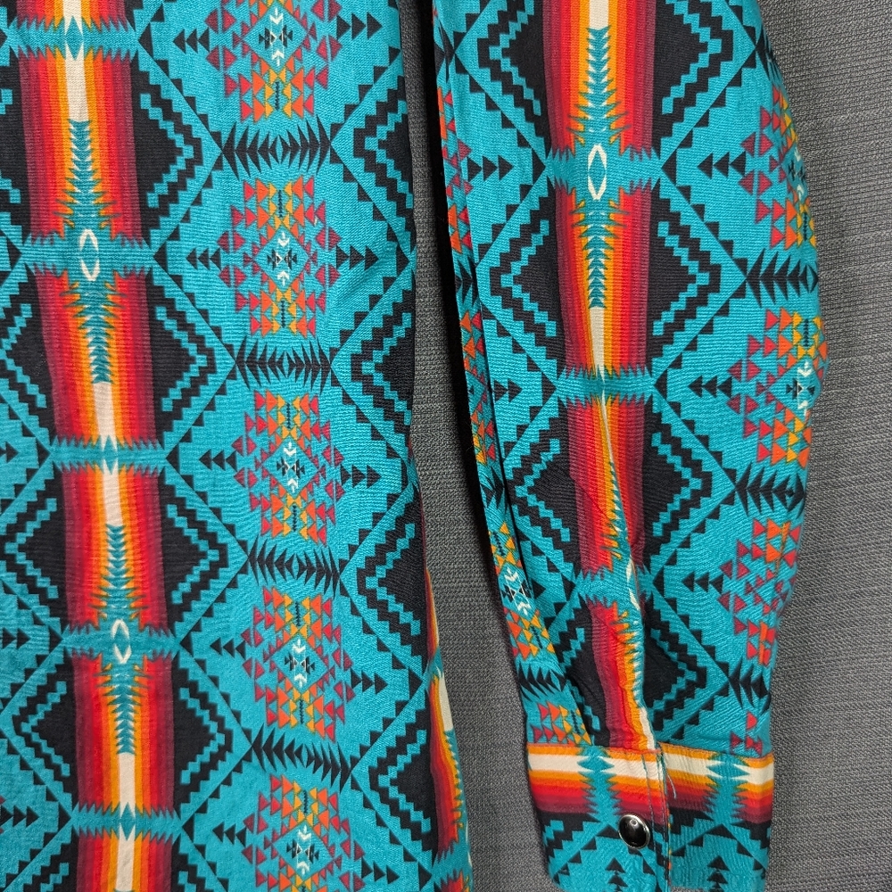 Western Shirt Kids L Unisex Southwestern Tribal Pattern Pearl Snap Multicolor - Picture 9 of 11